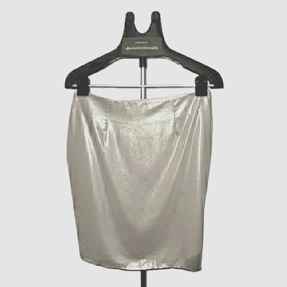 Silver Satin Metallic Mini Skirt - Picture 3 of 6